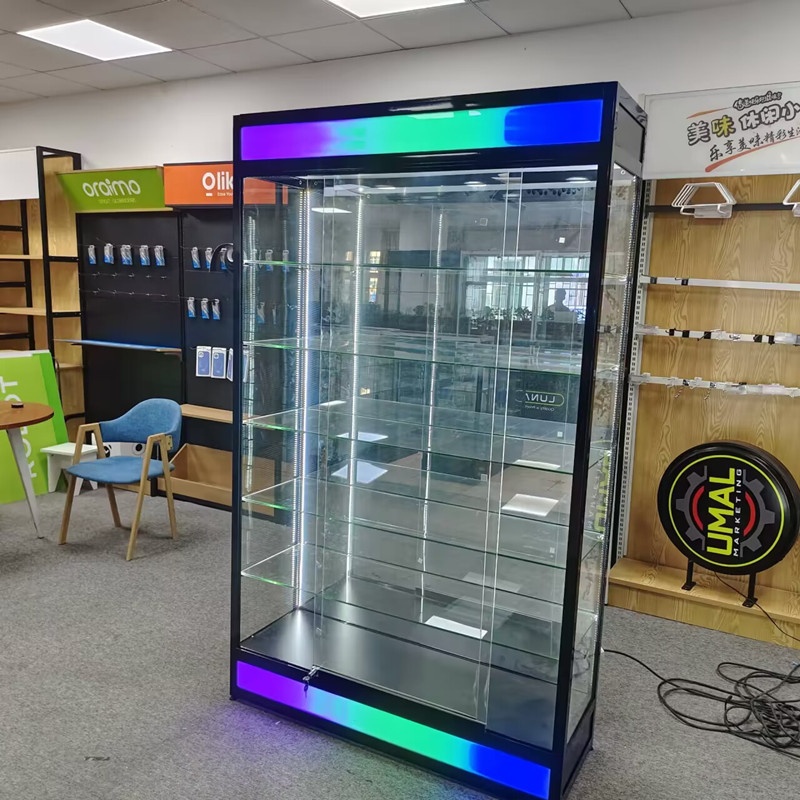 USA Hot Sale Tobacco Shop Display Counter Mirror Back Smoke Store Display Case with Bright LED Light