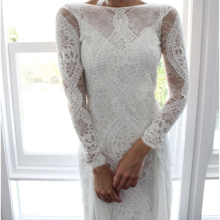 Autumn 2021 Newest Long-Sleeve Lace Sexy Backless Floor-Length Dress Wedding Dress