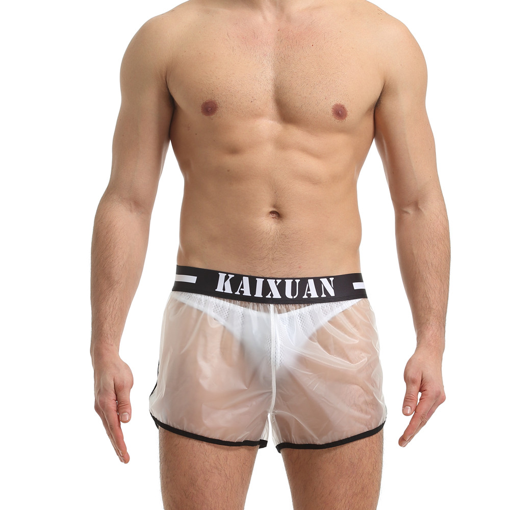 funny gay boy men pvc transparent clothes see-through sexy underwear boxer shorts