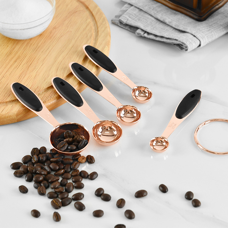 5 pcs/set Rose Gold Stainless Steel Metal Kitchen Tool Wholesale Coffee Sugar Powder Farmhouse Luxury Measuring Spoon Set