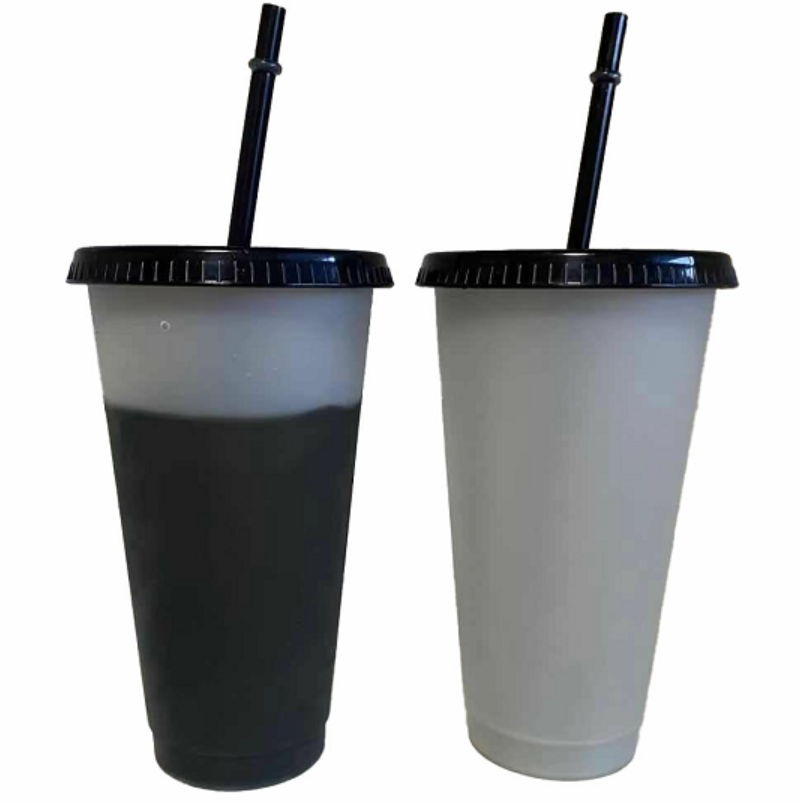 24oz Clear to Black cold colour changing cups 710ml Clear Cold Plastic Tumblers Cups in Bulk