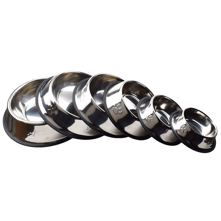 Durable grade one polished pet bowl footprint stainless steel non-slip dog basin