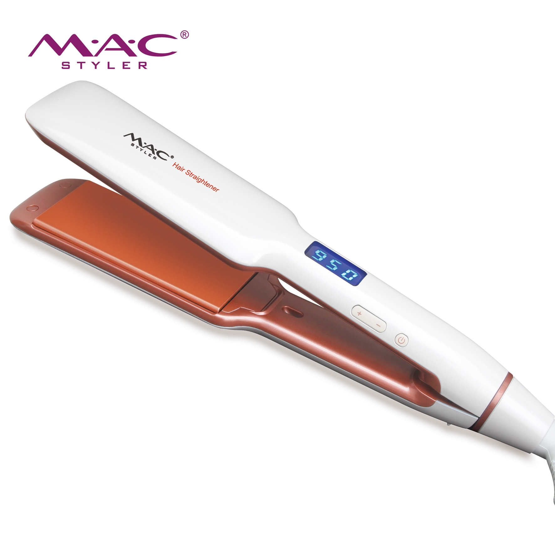 Good quality private label hair tools custom professional ceramic wide version hair straightener lcd display flat iron