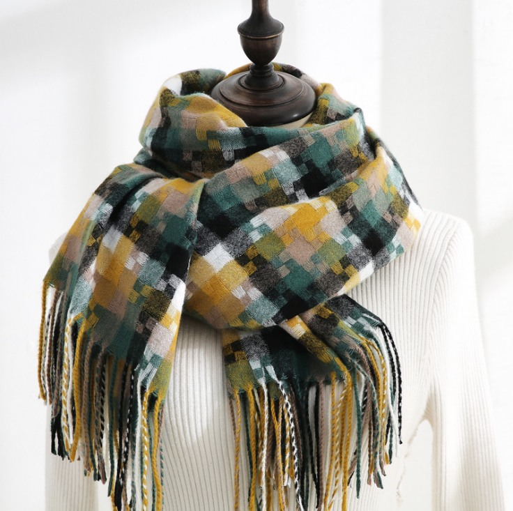 Wholesale soft cashmere check pattern colorful thick winter scarf