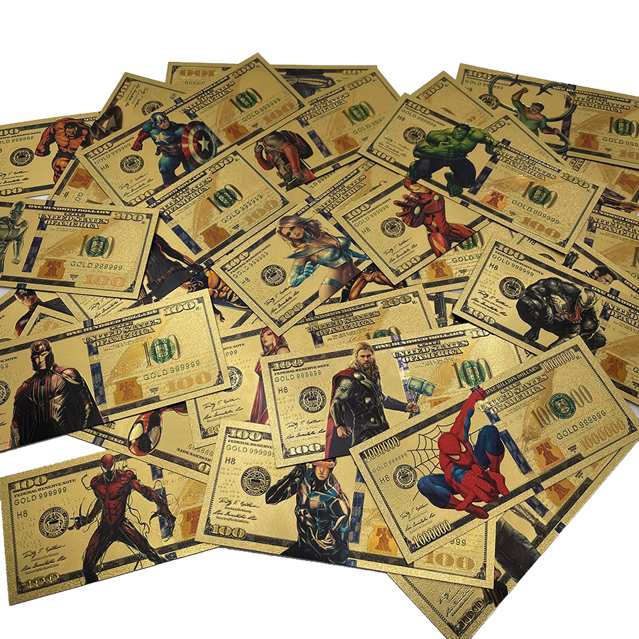 48 Designs Usa America 100 Dollars Card Mar-Vel Movie Hero 24k Gold Foil Plated Banknote