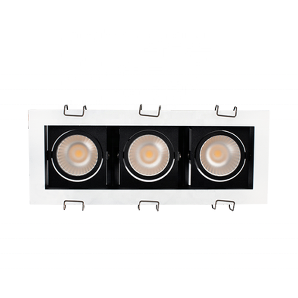 Commercial single double head black white dimmable anti glare 9w 15w 30w cob led grille downlight
