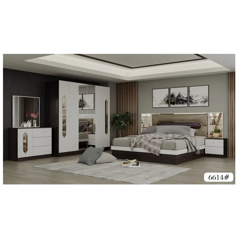 High quality white queen bed 5pcs bedroom furniture for resort room