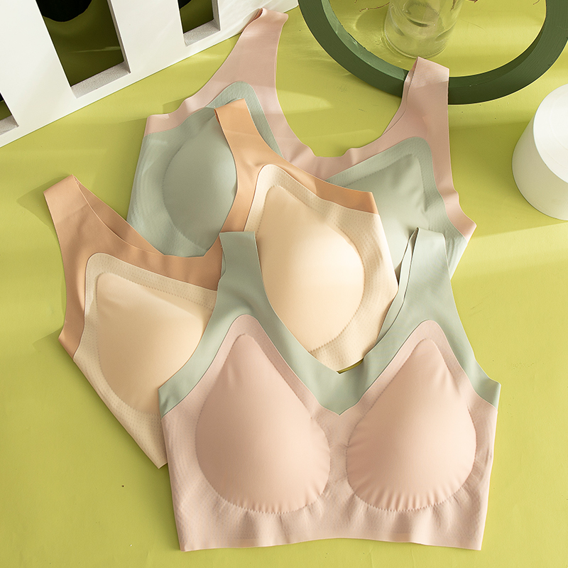 Womens Traceless Home Crop Tops Latex Breast Pad Naked Feel Sports Bra Plus Size Seamless Wireless Push Up Bra
