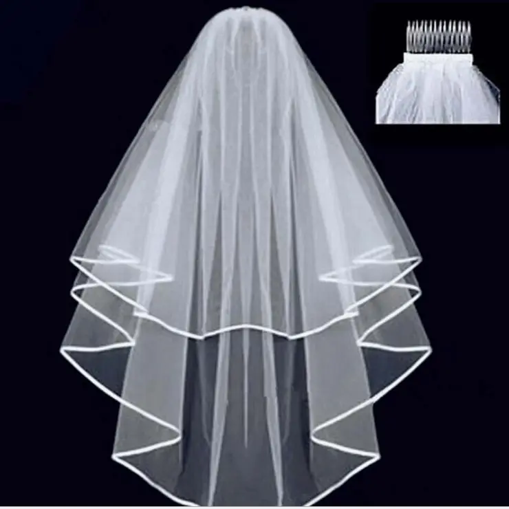 One Layers White High Quality Wedding Veil With Pearl Soft Bride Veil