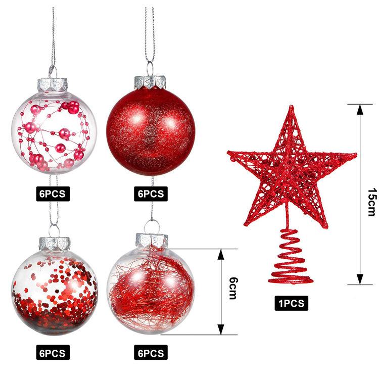 High Quality Red Transparent Outdoor Decoration Set Christmas Balls With Tree Star