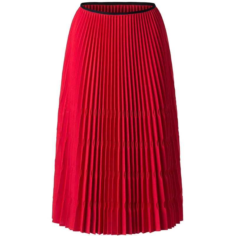 2021 Spring and autumn Red Pleated women's elastic high-waist skirt