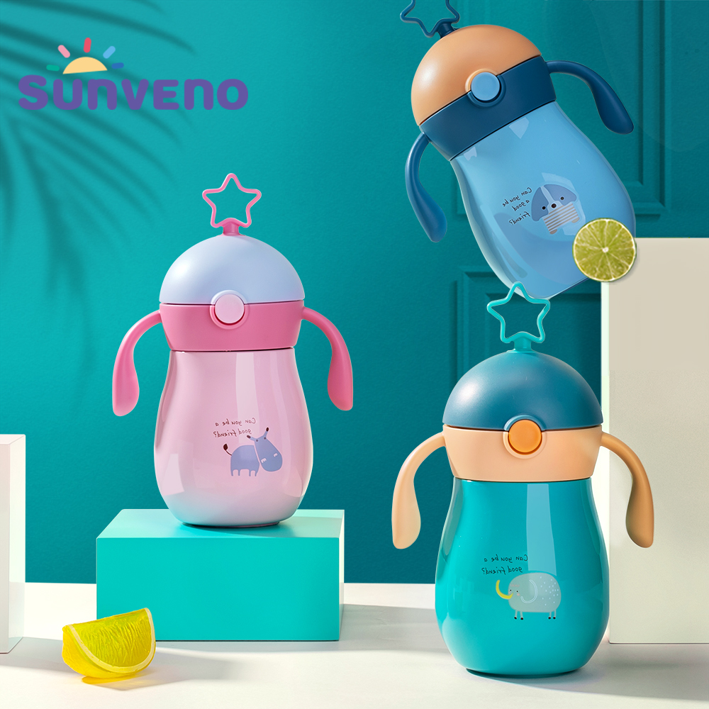 Sunveno 260 мл мультфильм детские термос чашка мягкая соломы кружка-непроливайка для гравитационных мячей стакана воды бутылка для воды