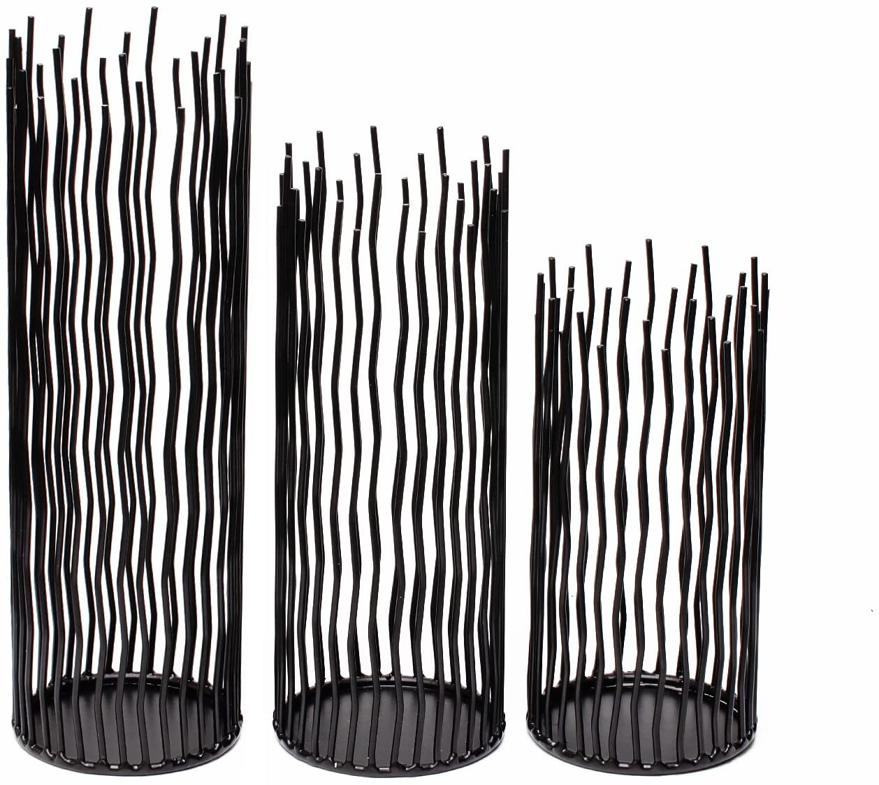 Metal Iron Willow Led Pillar Candle Holder Set of 3, Modern Black Table Centerpiece