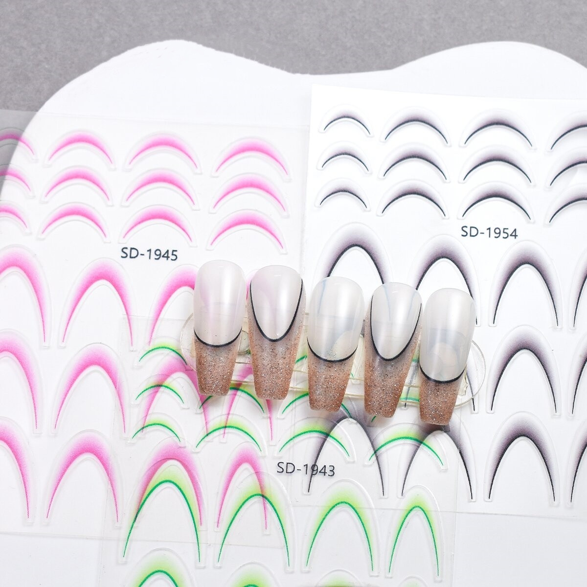 New 12 Colors Waved V Shape French Nail Stickers Gradient French DIY Nail Art Stickers Nail Art Accessories
