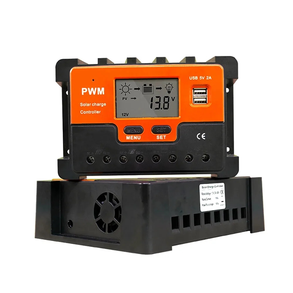 10A/20A/30A/40A/50A/60A PWM Solar Charge Controller 12V/24V Solar Regulator PWM Battery Charger LCD Display Dual USB