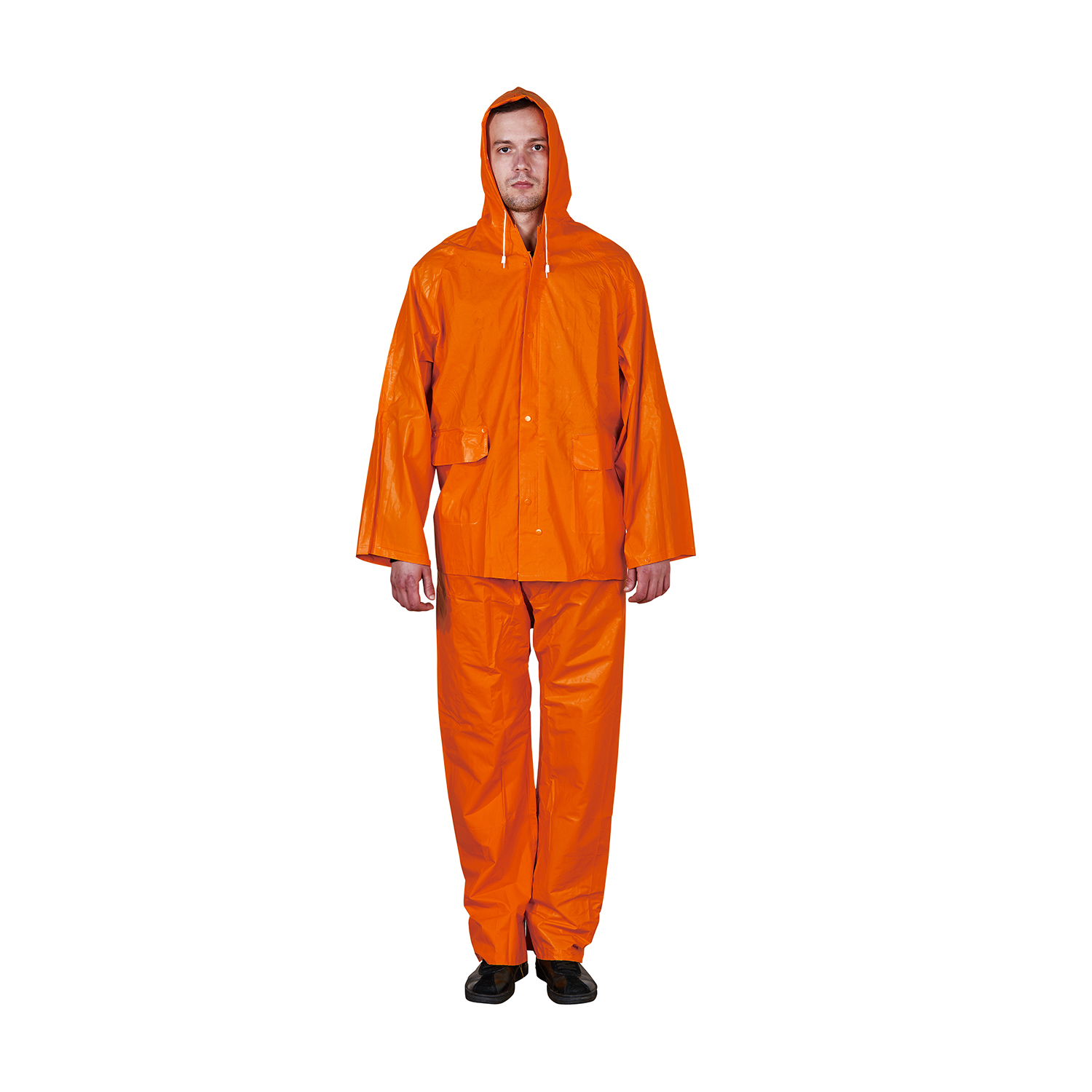 R101-O 100% Water Proof Rain Jacket Pant PVC Polyester Hooded Raincoat