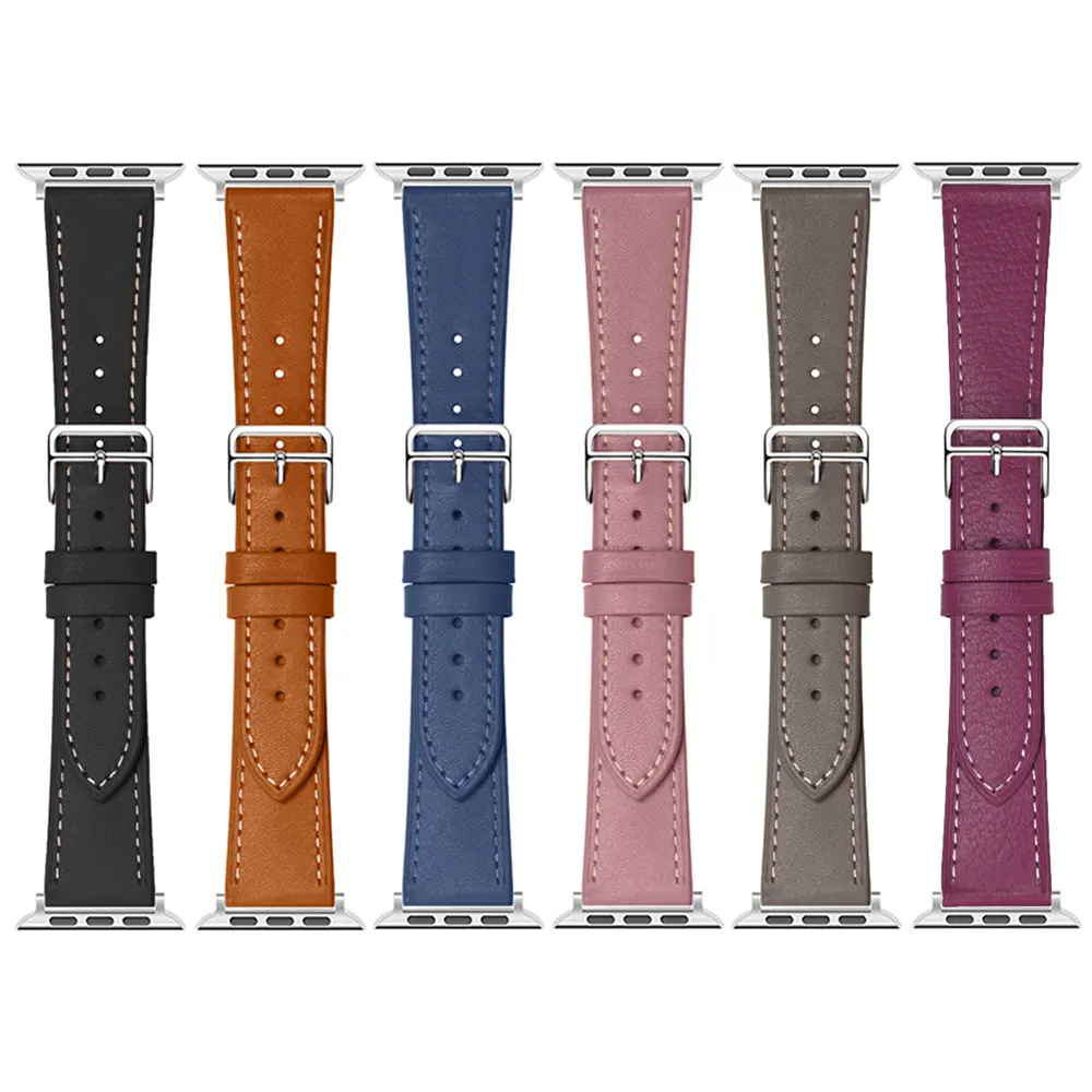 44mm Band Combination Colors Dropshipping Luxury Designer 20mm 22mm Genuine Leather Watch Strap Band For Apple IWatch 7 6 5 4 3 2 1