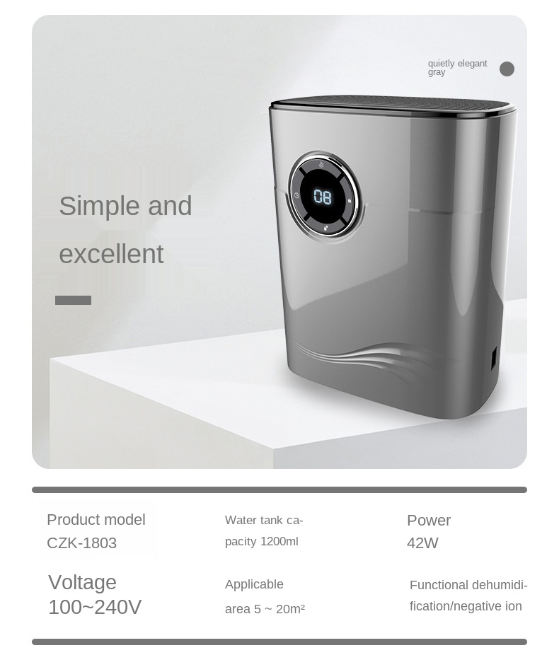 Portable 1.2L Water Tank Capacity Circulation Use Mute Electric Air Dehumidifier For Home