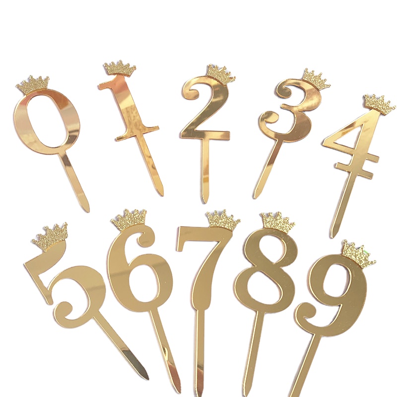 Wholesale hot sales cake decoration gold silver acrylic number birthday cake toppers with crown