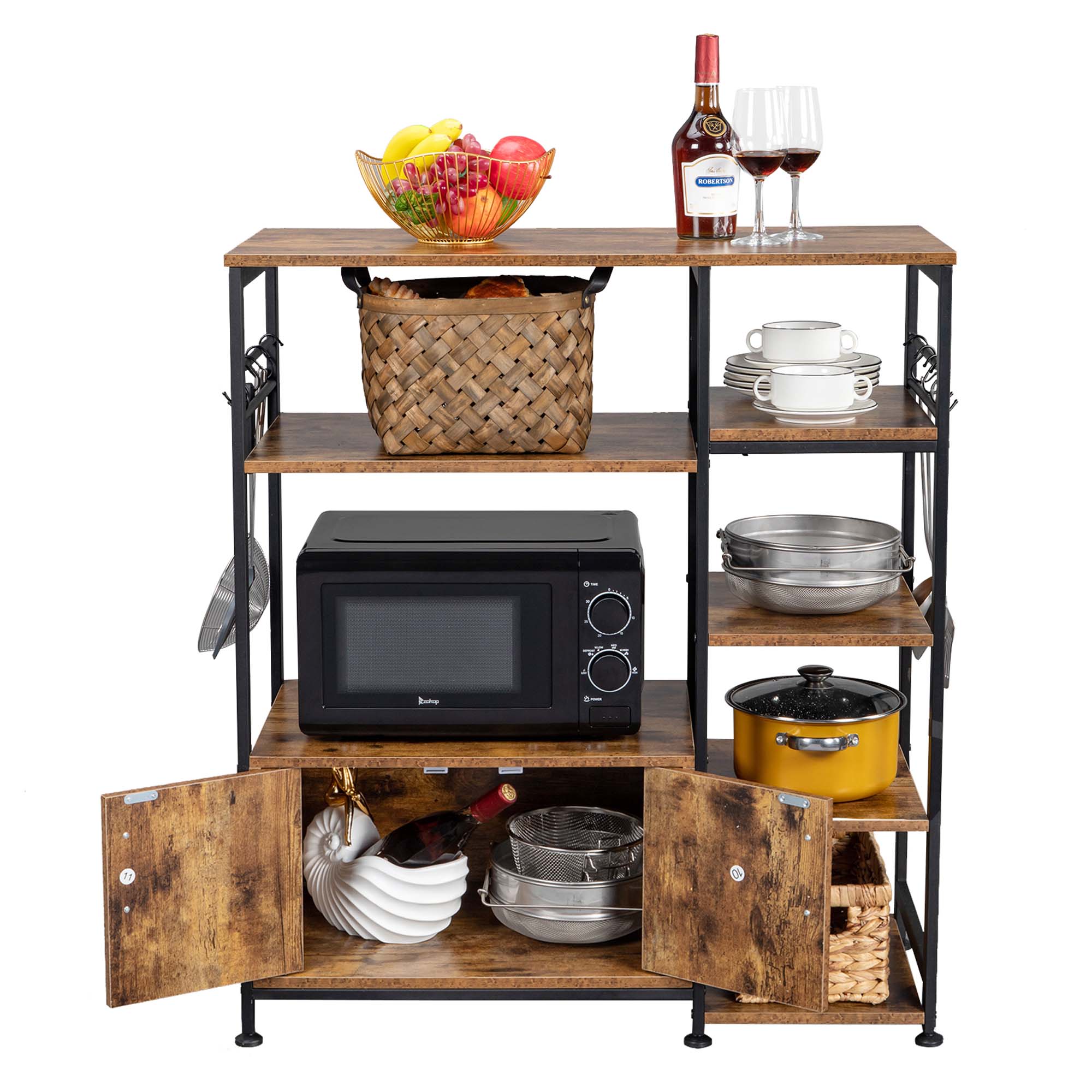 Vintage Utility Storage Shelf Metal Frame Wood Look Kitchen Baker Rack