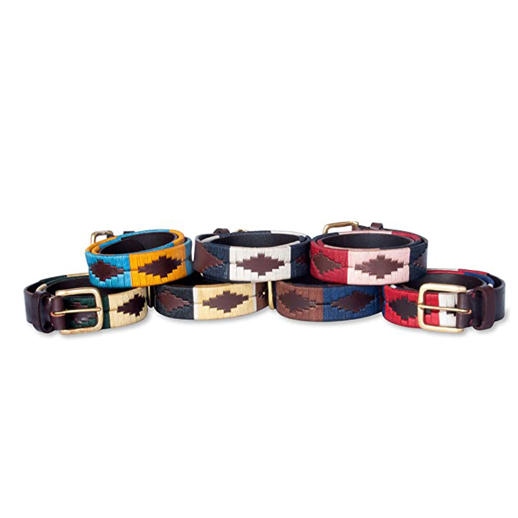 Custom Wholesale Personalized Equestrian Embroidered Classic Star Horse Riding Genuine Leather Polo Belt