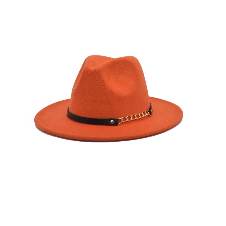 Factory wholesale low price winter korea style new lady metal chain fedora hat