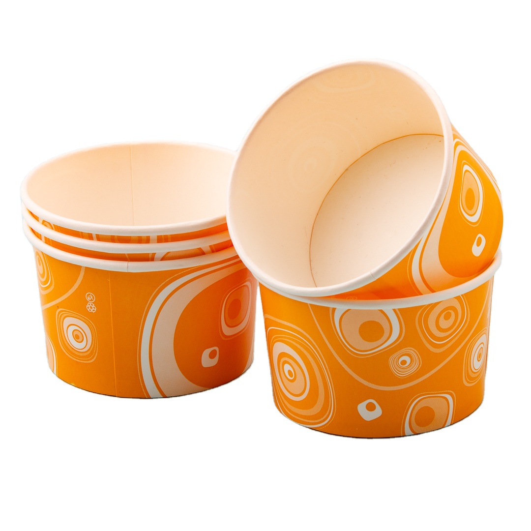 Wholesale 100% Biodegradable Printed Disposable Kraft Paper Cups Ice Cream Paper Cups with Lids