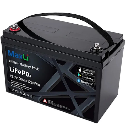 MaxLi built-in smart BMS 12V 100Ah lithium LiFePO4 battery 1280Wh RVs battery App monitor IP65