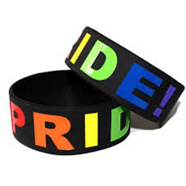 Wholesale High Quality 1" Black Silicone Pride Bracelet With Debossed Color Filled In Silicone Wristband
