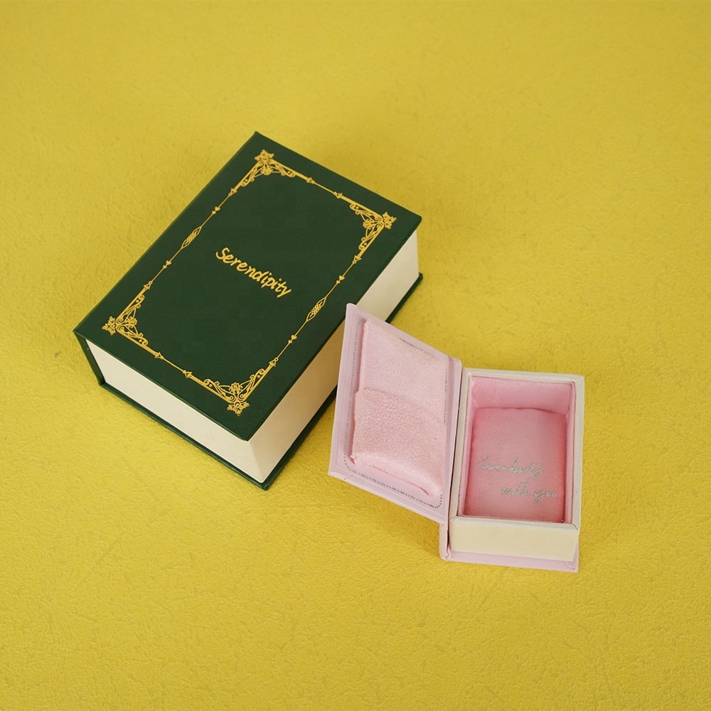 Box printing small book style rigid paper cardboard gift necklace ring jewelry packaging box with logo