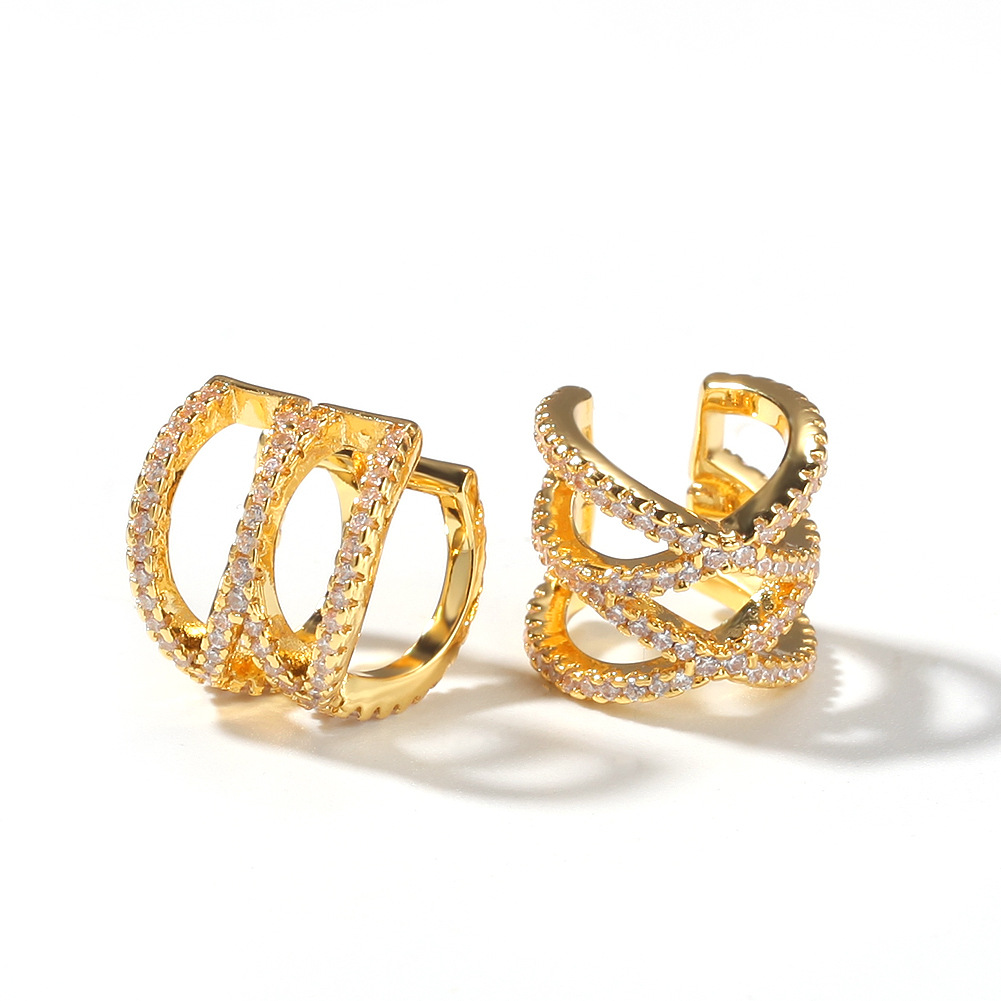 Trend Wholesale Hip Hop Jewelry Iced Out Zircon Cross Geometry Earring For Men Brass Micro Full Paved Ear Clip