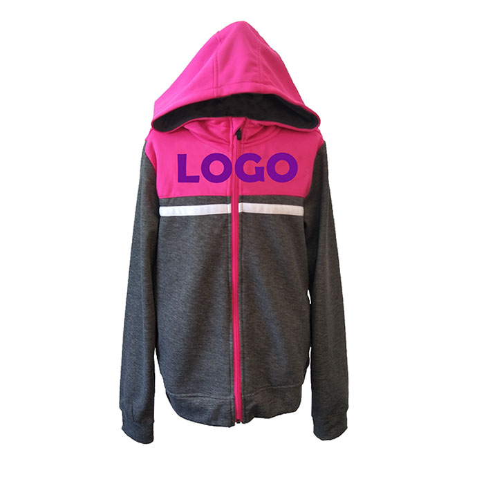 Customized logo design fleece children plain new kids printed kid's pink-melange fashion kids hoody with zipper