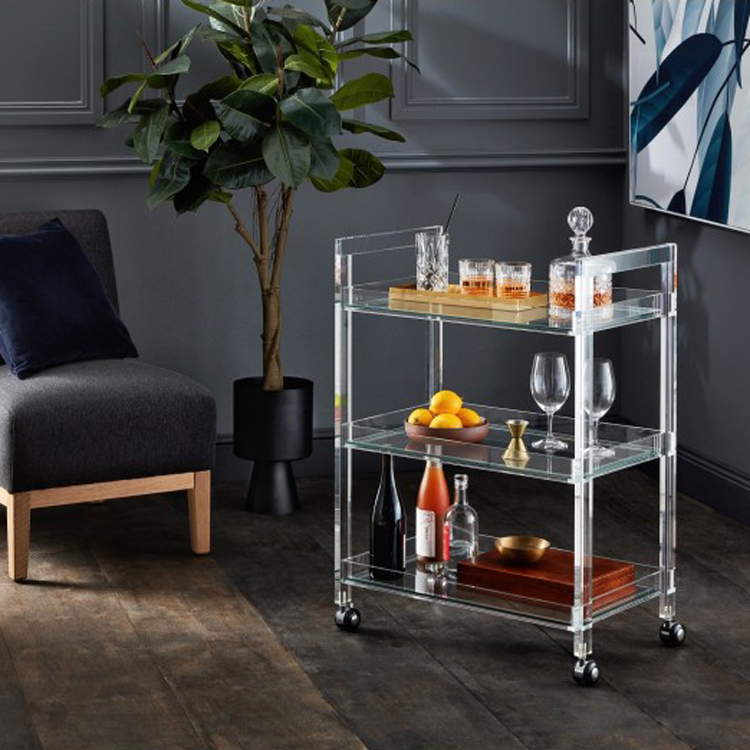 Hot Sale Round Knock-down Three-layer Gold Foil Bar Cart / Serving Trolley With Tempered Glass Top For Home