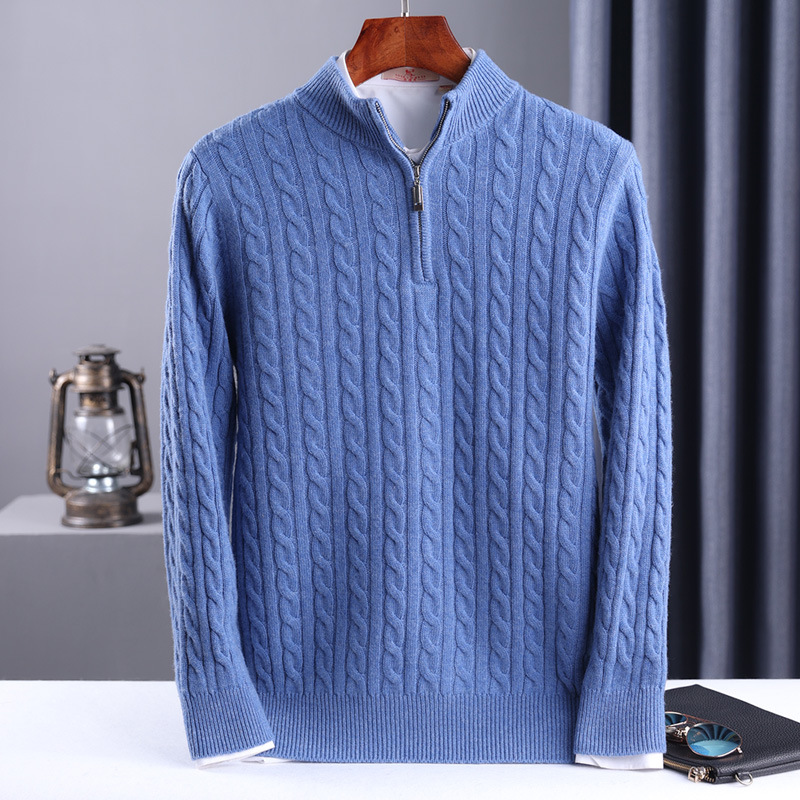 High quality New pure wool sweater Unisex thickened sweater zipper twisted flower sweatshirt