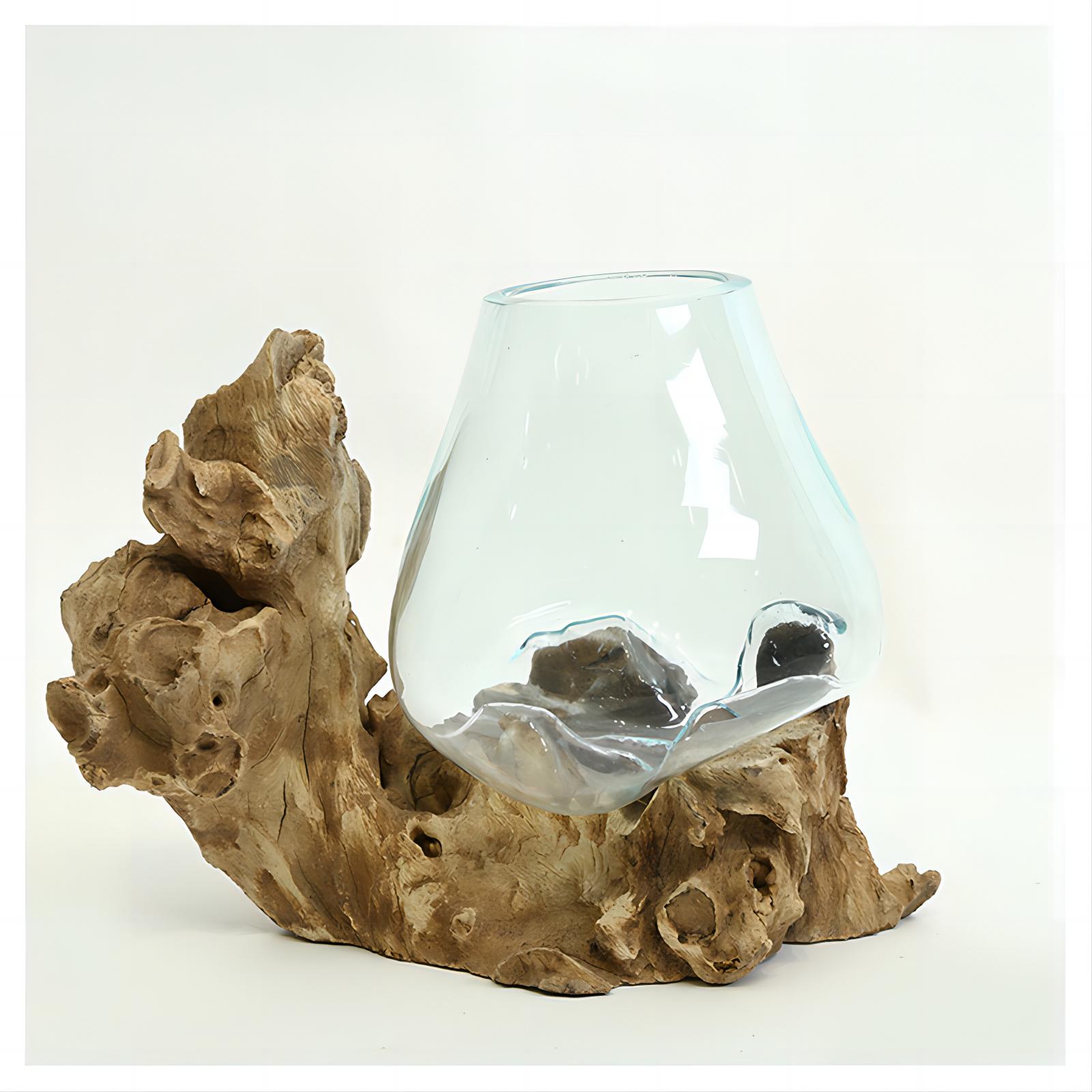 Wholesale Melted Glass On Driftwood, Molten Glass On Wood Vase Home Decoration