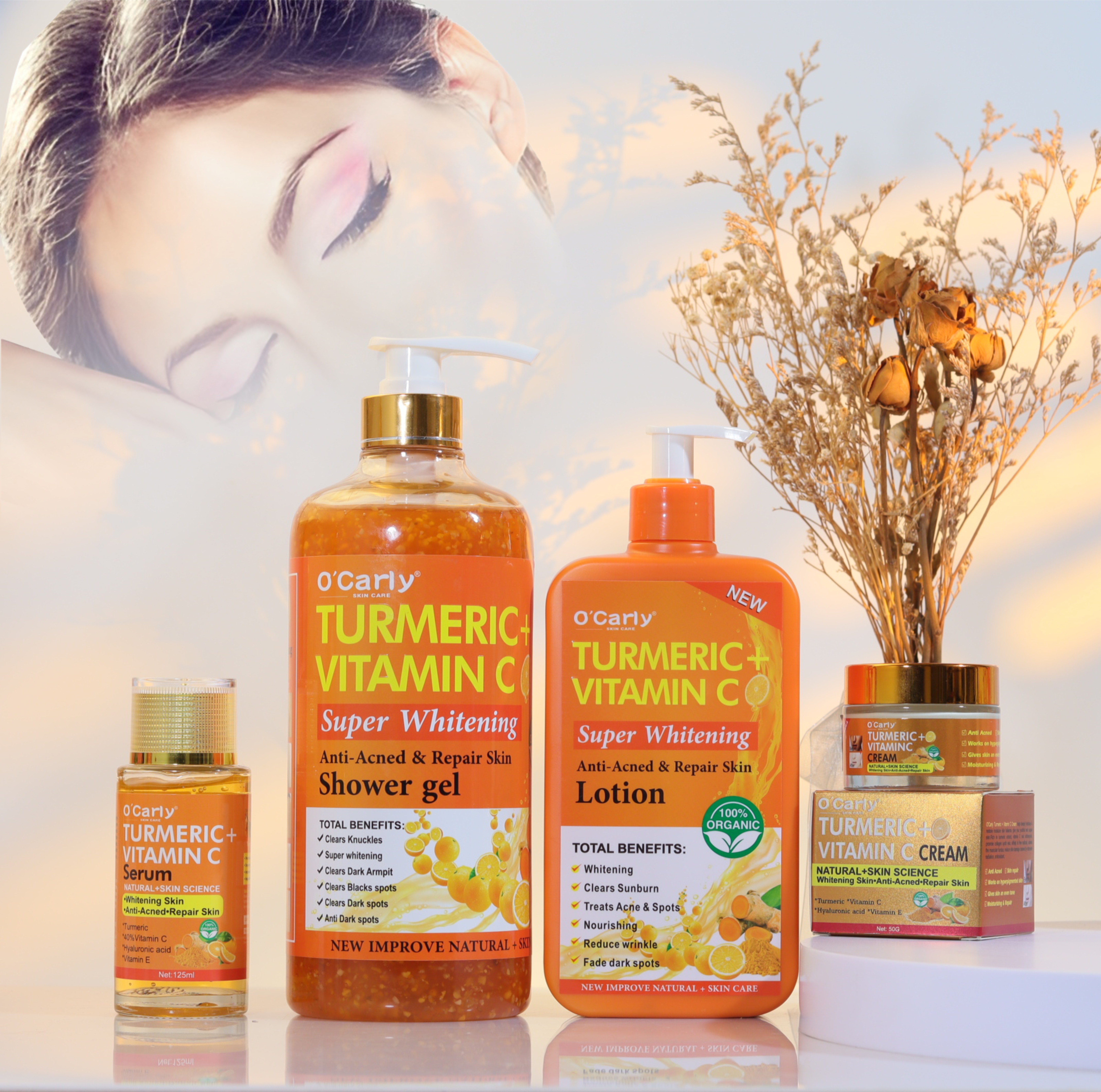 O'Carly Skin Care Turmeric Vitamin C Whitening Set Men's Beauty Women's Skincare Perfume Products Private Label Cosmetics