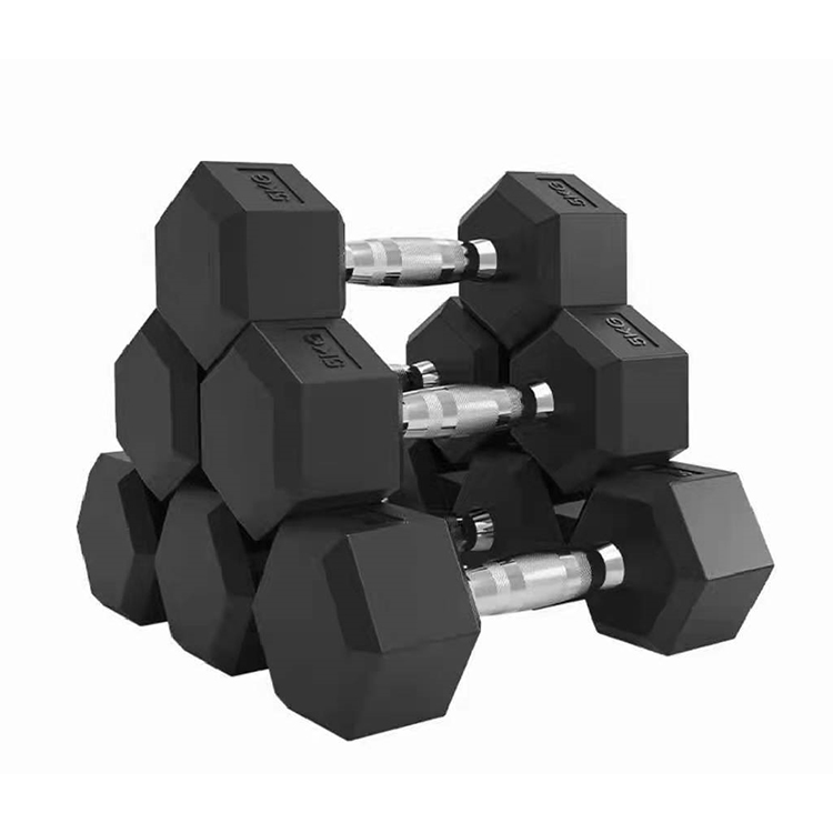 Wholesale Gym Weight Equipment Hexagonal Rubber Coated Cast Steel Dumbbell Fitness Hex Hexhead Dumbbells set