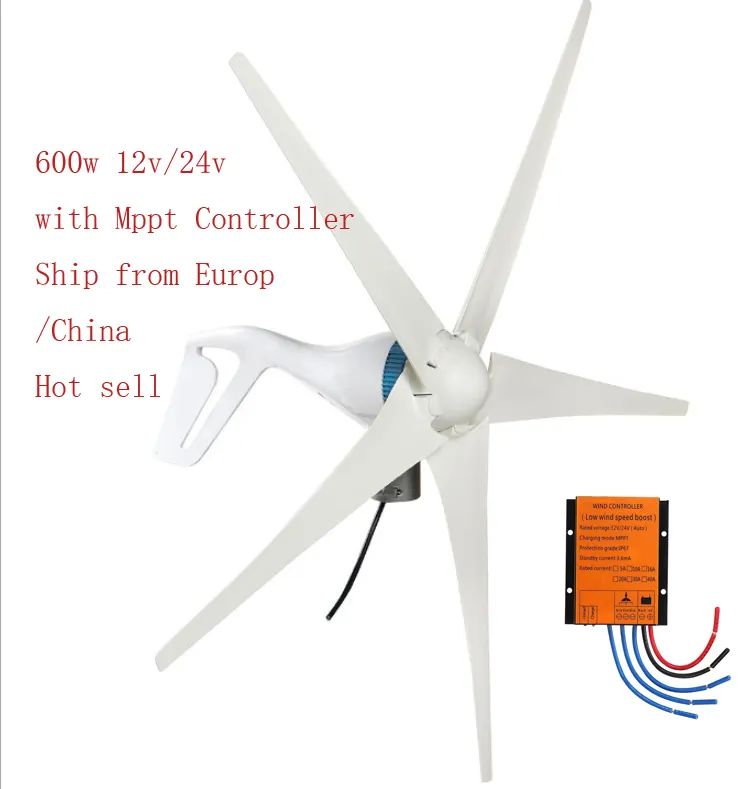 China Factory 600W 12V 24v Wind turbine with 5 blades and free MPPT controller small wind turbine for home use