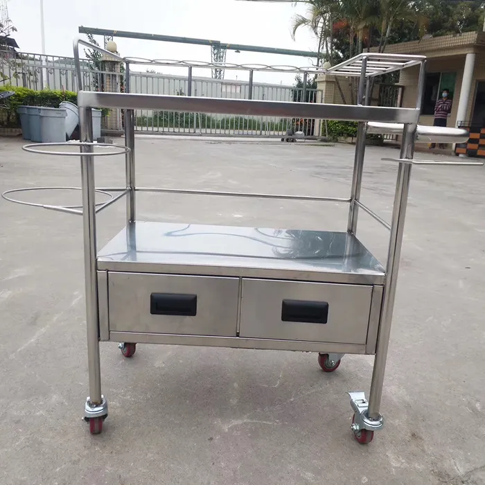 Stainless Steel Medical Hospital Dressing Trolley Surgical Trolley in Thai/Metal Treatment Hand Cash Cart Equipment Manufacturer