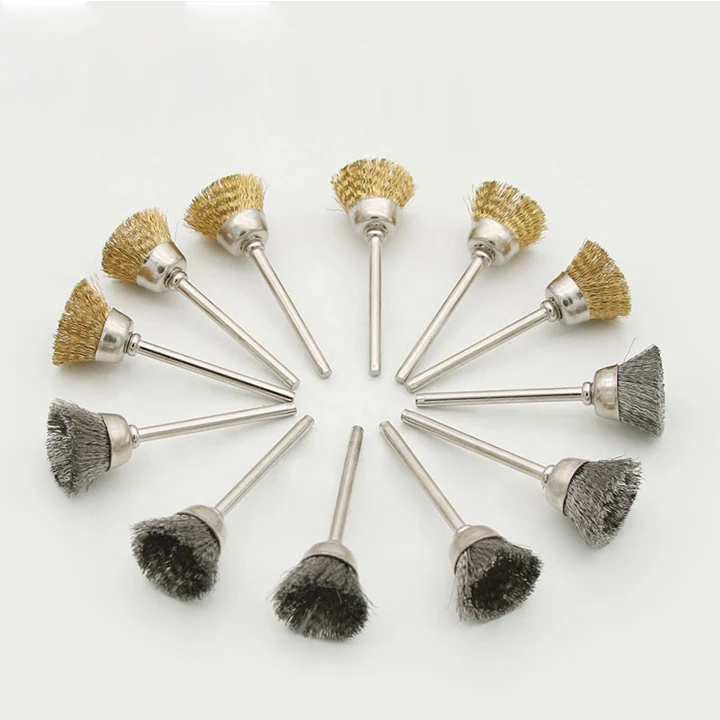 Mini End Brush T Type and Cup Shape Stainless Steel Polishing Brushes Kit for Power