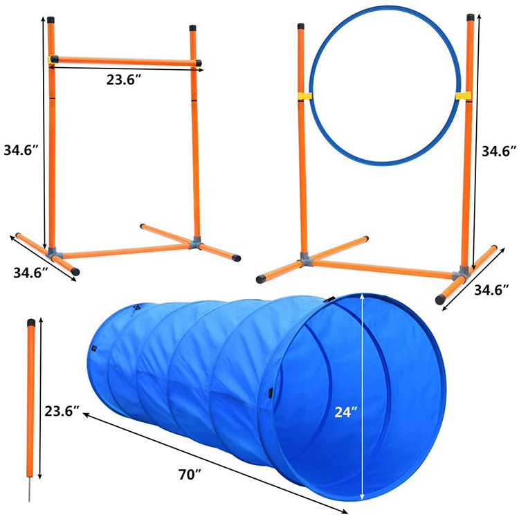 2021 New Arrival Dog Agility Set Dog Training Equipment Kit with Dog Tunnel/Weave Poles Jumping Ring Hurdle Bar