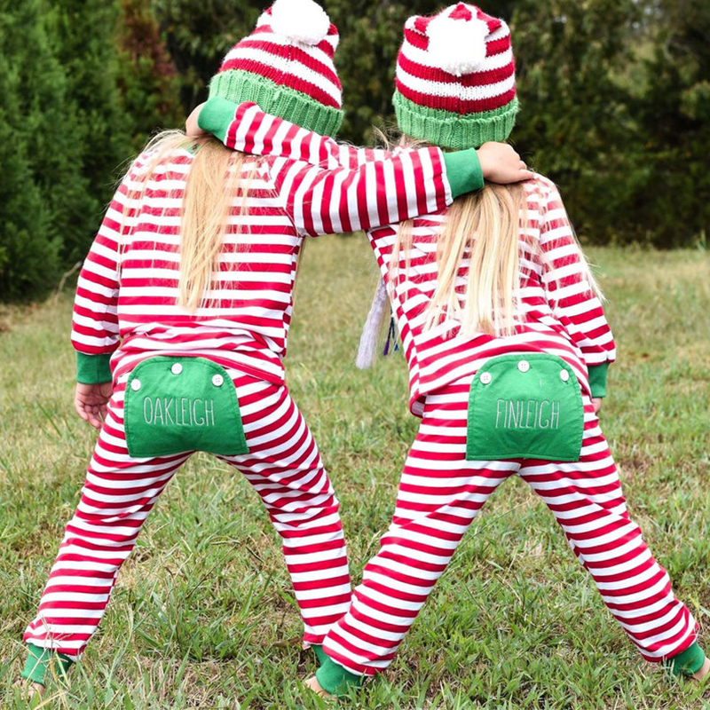 High Quality Custom Red And Green Strip Christmas Nightgown Kids Comfortable Baby Christmas Pajama