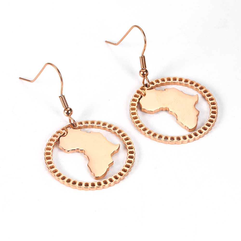 18k Gold Plated Titanium Steel African Drop Earrings For Women Titanium Steel Round African Map Shape Earrings In Gold Silver
