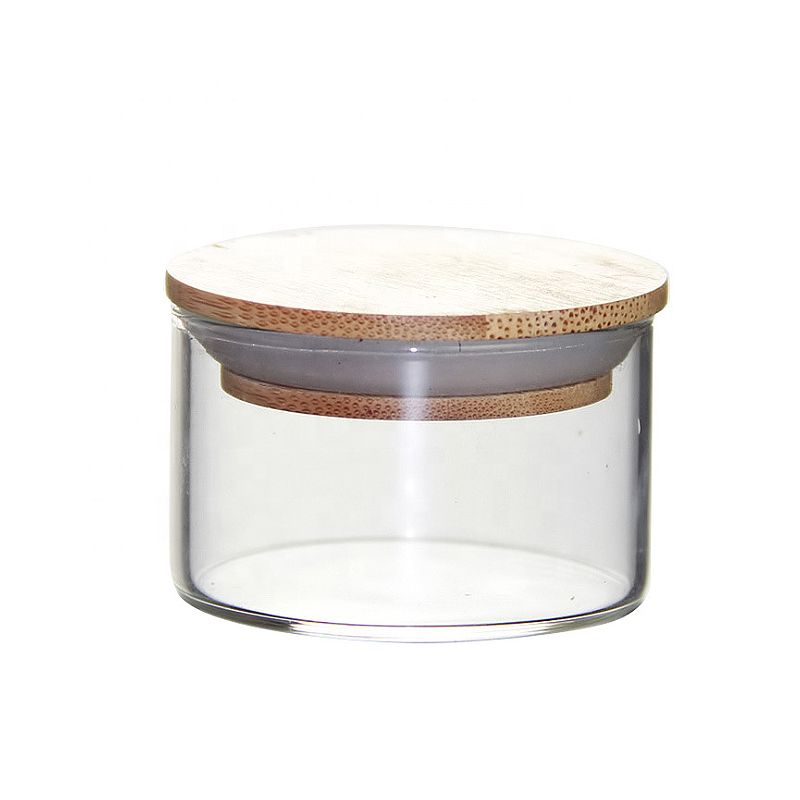 Custom Empty Clear Jar Fancy Bottle Cookie Coffee Cylinder Grade Food Containers Glass Bamboo