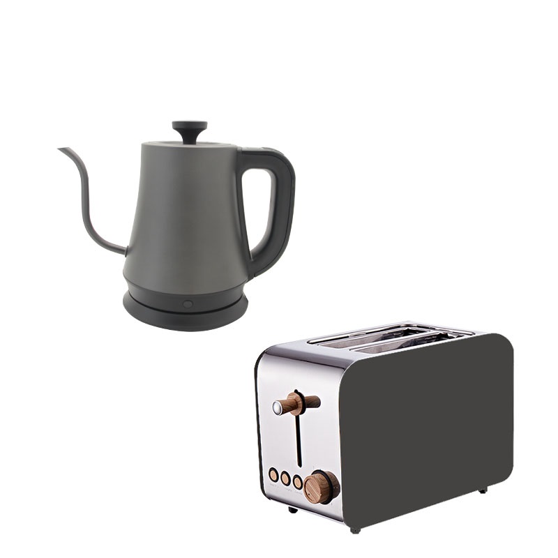Black stainless steel home kitchen domestic appliance toaster and digital electric kettle adjustable boiling temperature
