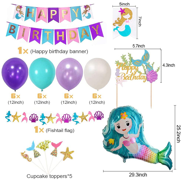 Kiaye Kid Baby Shower Decor Wholesale Mermaid Girl Child Birthday Party Supplies Decoration Set