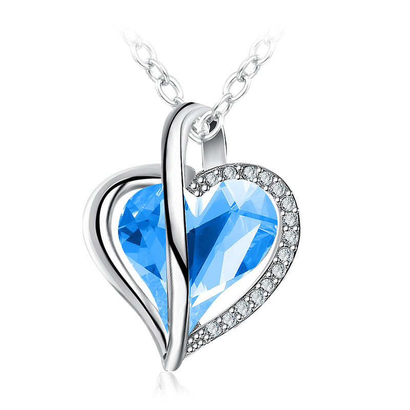 Wholesale Selling Blue Cystal Vintage Retro Fashion Necklace 7BEADS Peach-heart Zircon Necklaces Jewelry for Women Party Gift