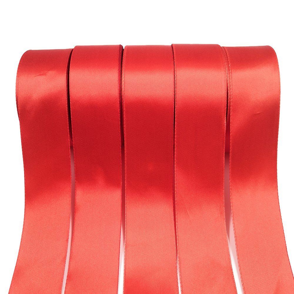 WY008 Solid Color Single Double Face100% Polyester Woven Edge Satin Ribbon