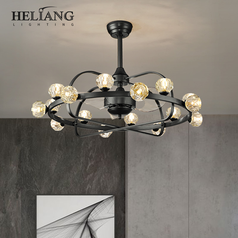 Variable frequency fan lamp light luxury living room crystal fan chandelier simple modern restaurant integrated household Nordic
