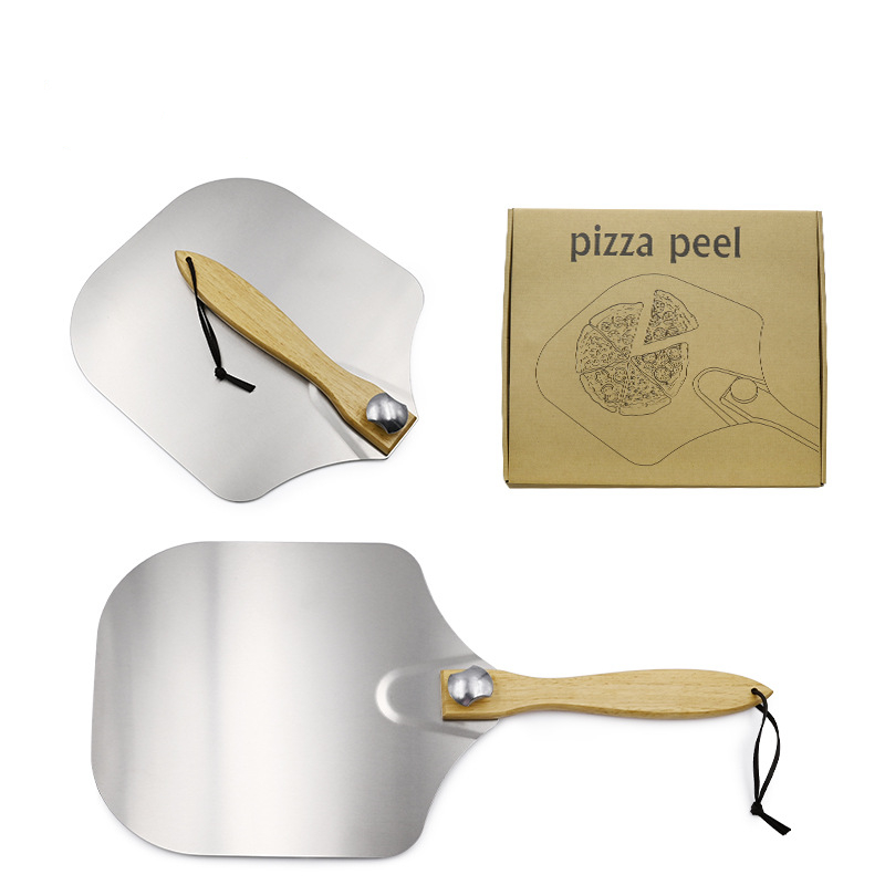 Factory Direct Sale Large Pizza Peel Metal Pizza Paddle With Natural Wood Handle